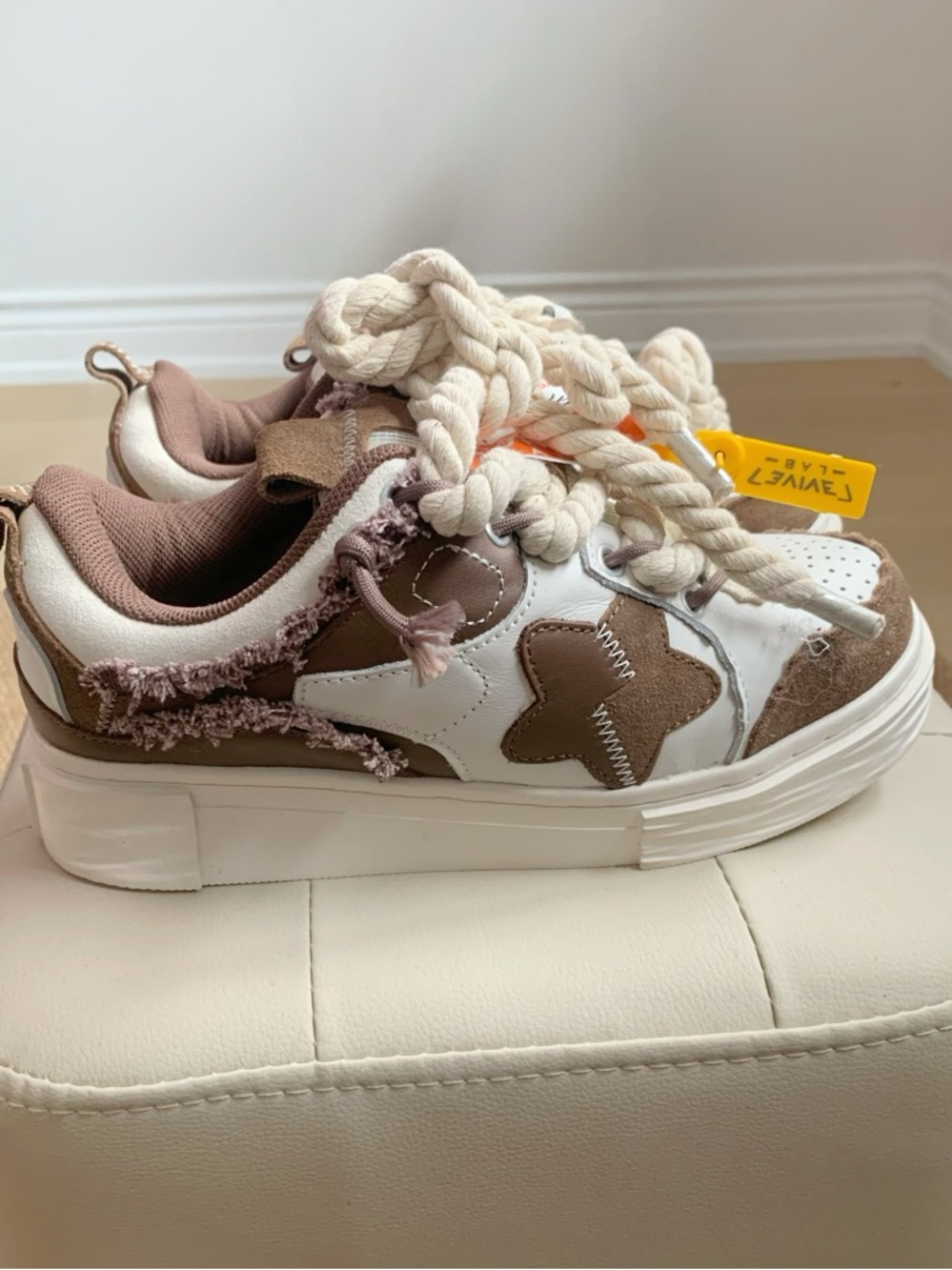 Reviver Lab Star Patch Chunky Sneakers Brown White US 6.5
